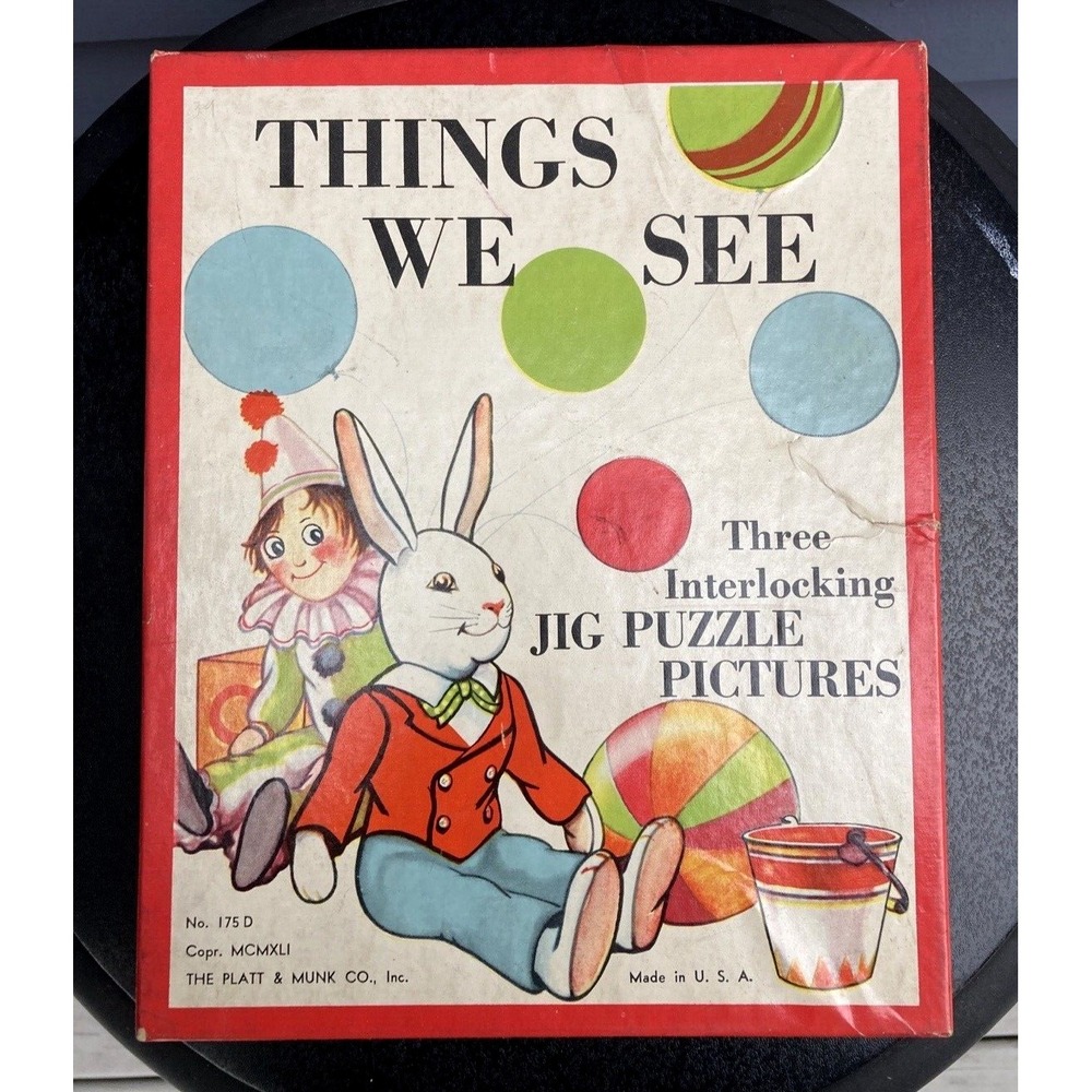 Vintage child's Things We See 3 Jig Puzzle Pictures Platt & Munk 1941 jigsaw